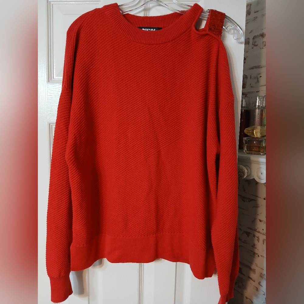 DKNY Sequin Cut Out Shoulder Sweater